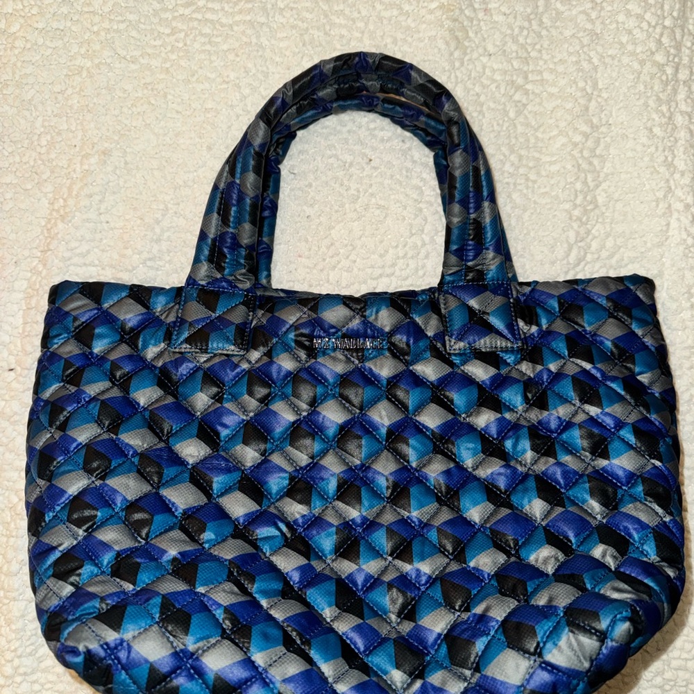 MZ Wallace Geometric Blue and Black Quilted Tote